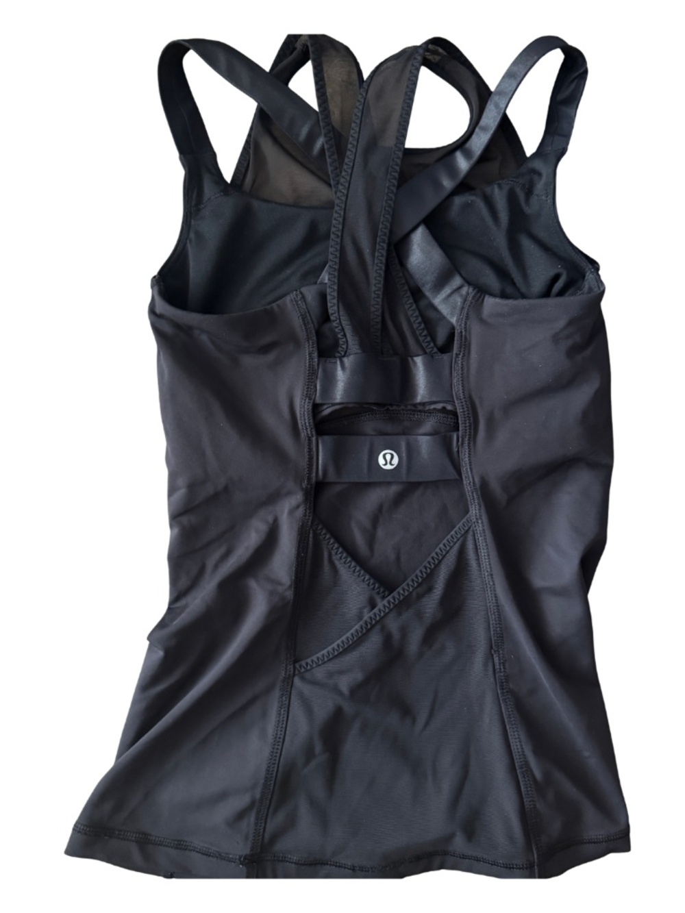 Lululemon Strappy Back Mesh Shelf Bra Yoga Tank Top Size 4 Black Longline